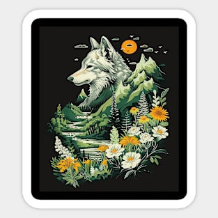 Majestic Wilderness: Lone Wolf and Mountain Landscape for her for him Sticker